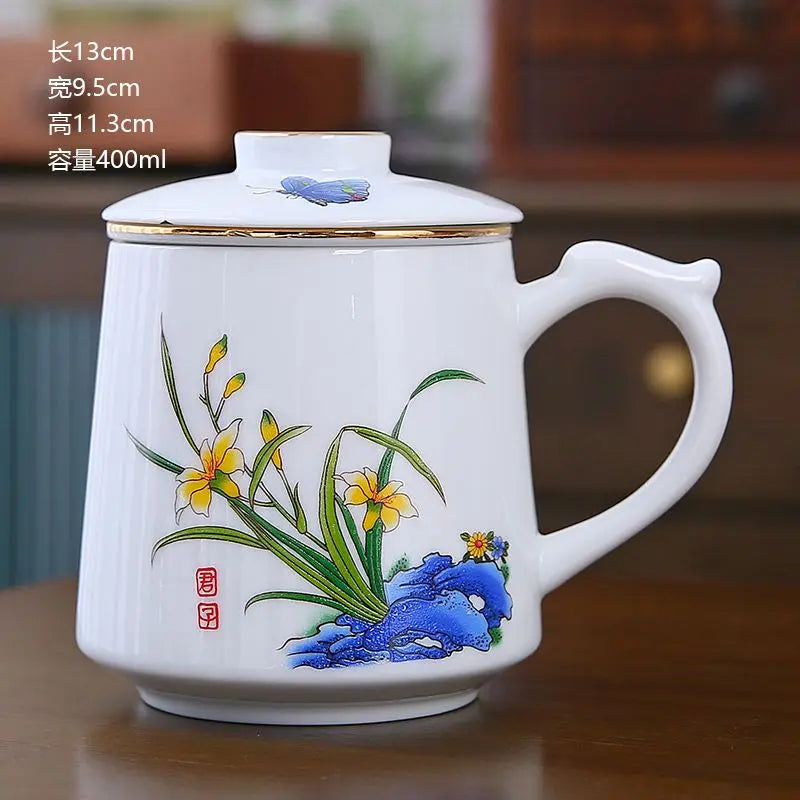 Ceramic Chinese Style Teacups, Drinkware Mugs, Tea Cup Set, Coffee Cups, 400ml, I155