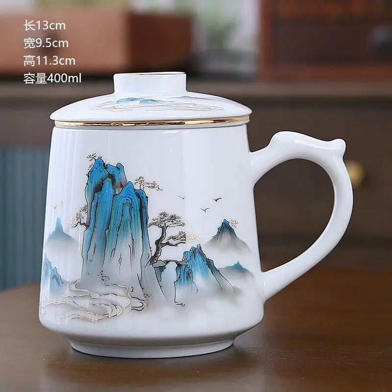 Ceramic Chinese Style Teacups, Drinkware Mugs, Tea Cup Set, Coffee Cups, 400ml, I155