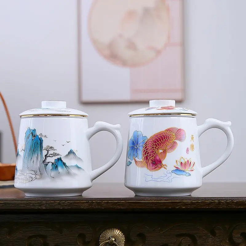 Ceramic Chinese Style Teacups, Drinkware Mugs, Tea Cup Set, Coffee Cups, 400ml, I155