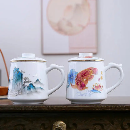 Ceramic Chinese Style Teacups, Drinkware Mugs, Tea Cup Set, Coffee Cups, 400ml, I155