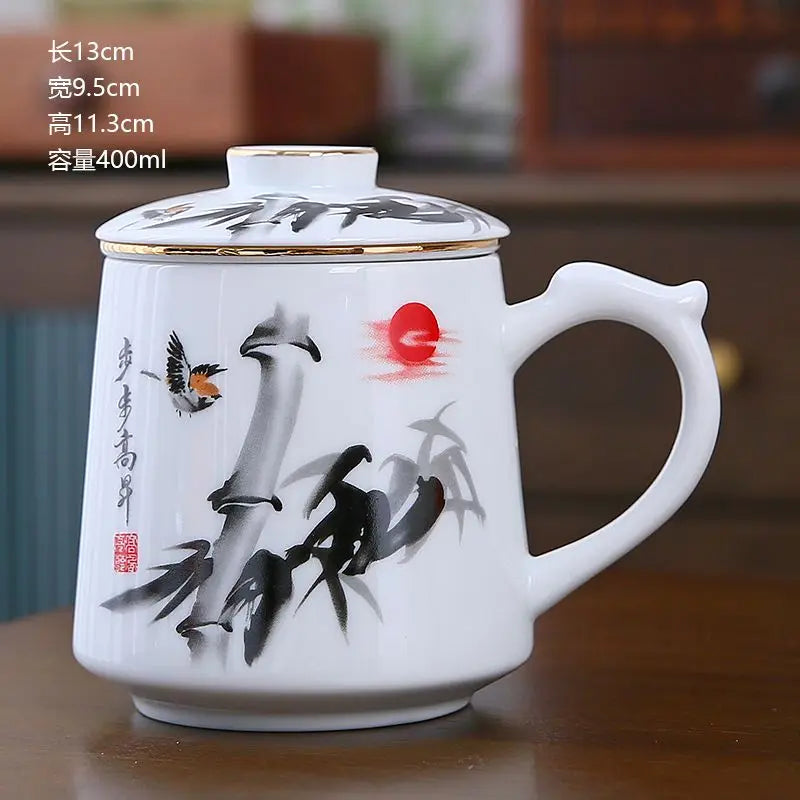 Ceramic Chinese Style Teacups, Drinkware Mugs, Tea Cup Set, Coffee Cups, 400ml, I155