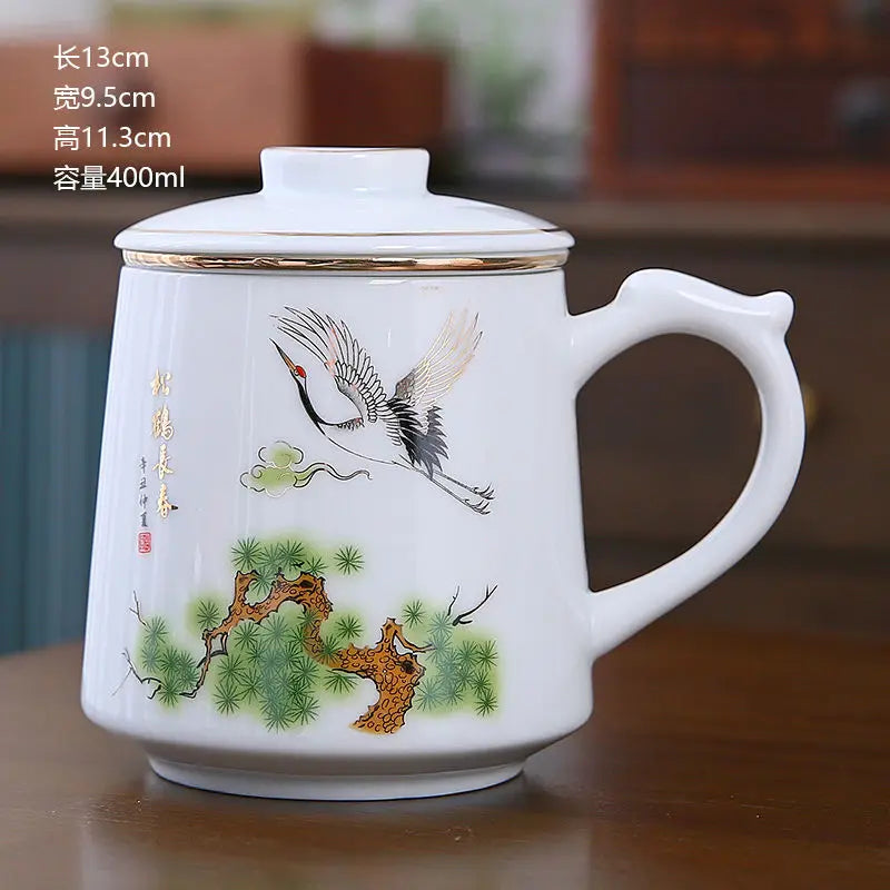 Ceramic Chinese Style Teacups, Drinkware Mugs, Tea Cup Set, Coffee Cups, 400ml, I155