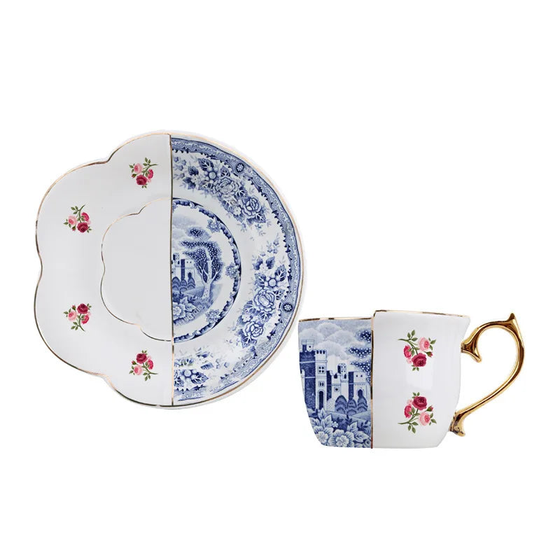 Ceramic Coffee Cup Saucer Gift Box Chinese Style Creative Color Matching Teacup Set Blue and White Porcelain Handle Mug Water