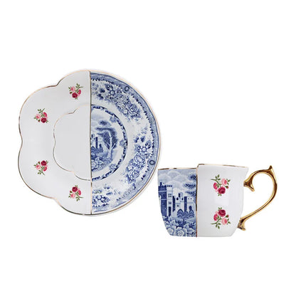 Ceramic Coffee Cup Saucer Gift Box Chinese Style Creative Color Matching Teacup Set Blue and White Porcelain Handle Mug Water