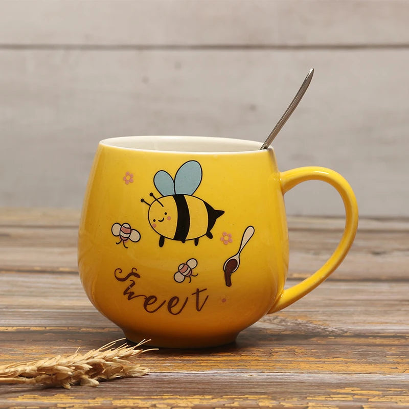 Ceramic Coffee Mug 11OZ Milk Cup Drinkware Yellow bee Pattern Teacup Simple Creative Mugs handle cup