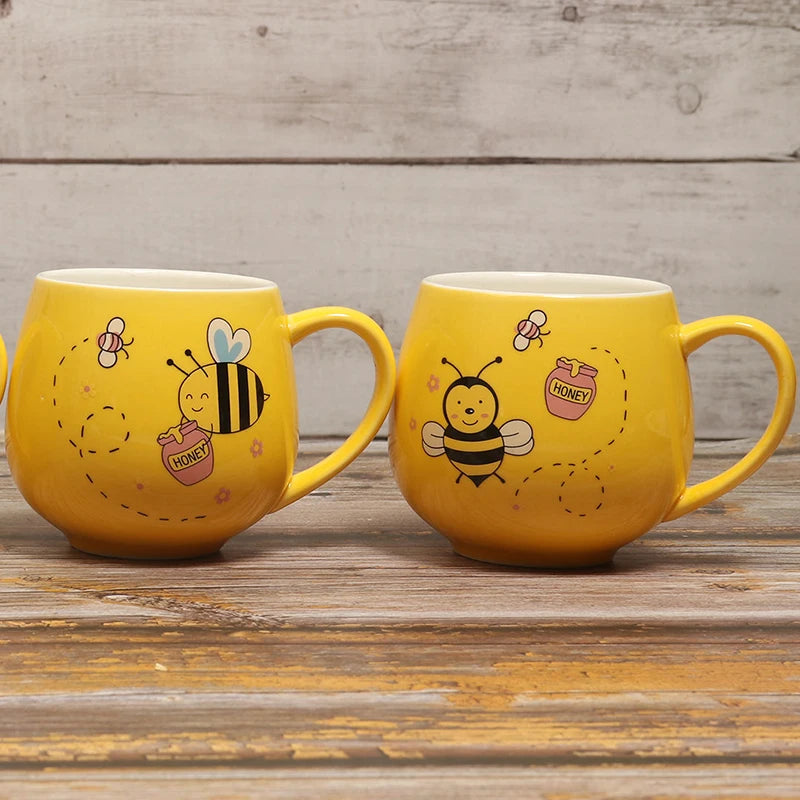 Ceramic Coffee Mug 11OZ Milk Cup Drinkware Yellow bee Pattern Teacup Simple Creative Mugs handle cup