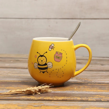 Ceramic Coffee Mug 11OZ Milk Cup Drinkware Yellow bee Pattern Teacup Simple Creative Mugs handle cup