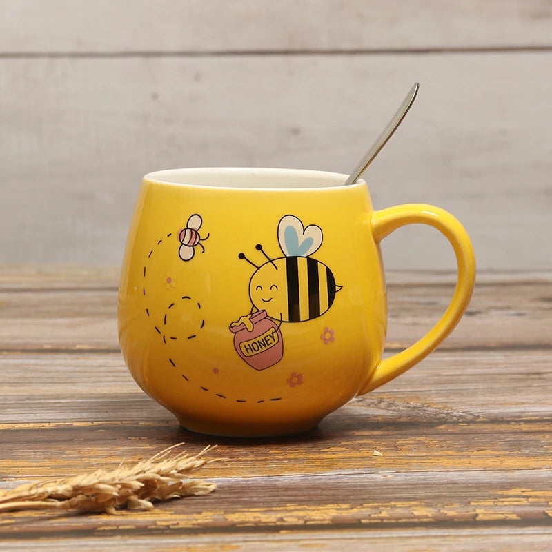 Ceramic Coffee Mug 11OZ Milk Cup Drinkware Yellow bee Pattern Teacup Simple Creative Mugs handle cup