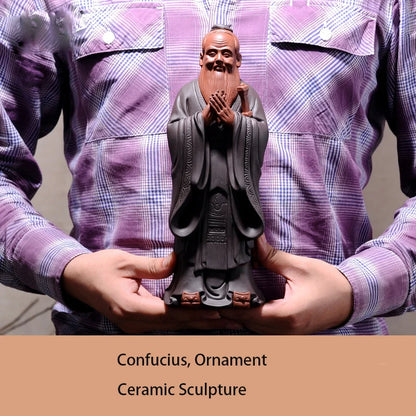 Ceramic Confucius Figure Statue Ornament，modern art sculpture，Home Decor Accessories，Confucius Culture Business Gifts 24.6cm