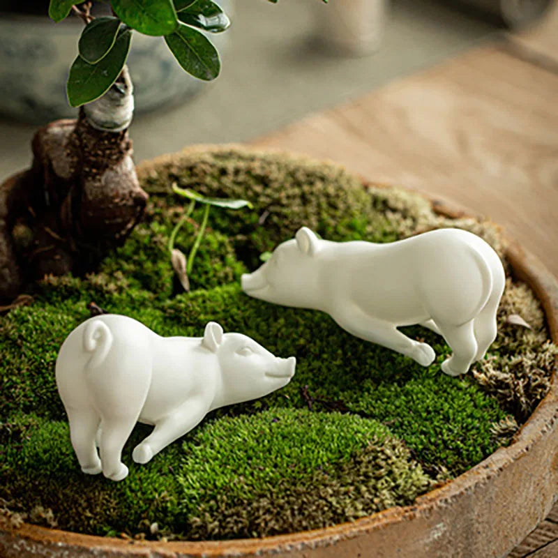 Ceramic Cute Pure White Animal Pig Figurines Porcelain Table Home Decoration Modern Statue Handmade furnishings Ornaments