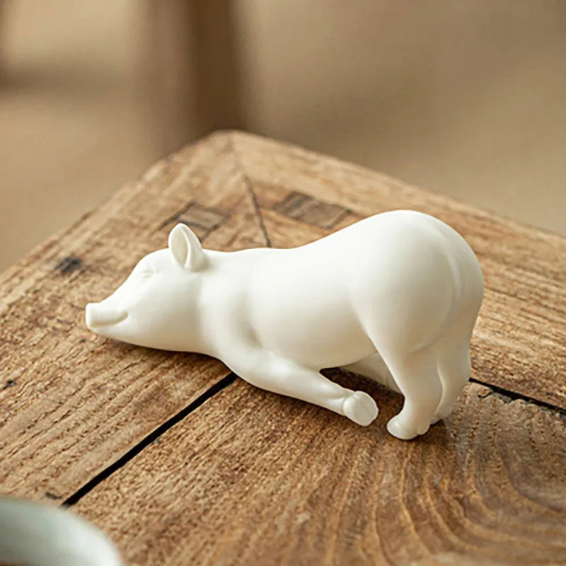 Ceramic Cute Pure White Animal Pig Figurines Porcelain Table Home Decoration Modern Statue Handmade furnishings Ornaments