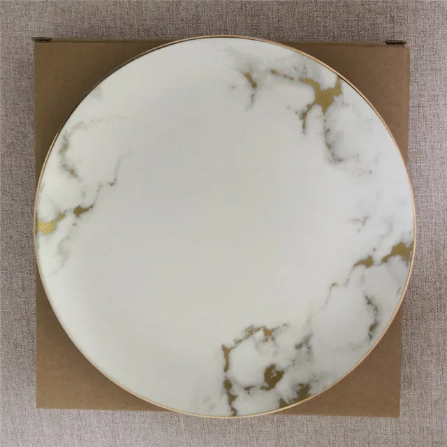 Ceramic Dinner Plate Marble Food Plates Home Tableware Gold Inlay Porcelain Nordic Dessert Steak Salad Snack Cake Plates Dishes