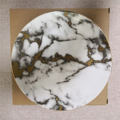 Ceramic Dinner Plate Marble Food Plates Home Tableware Gold Inlay Porcelain Nordic Dessert Steak Salad Snack Cake Plates Dishes