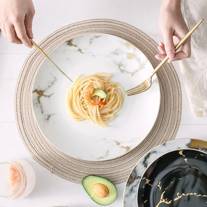 Ceramic Dinner Plate Marble Food Plates Home Tableware Gold Inlay Porcelain Nordic Dessert Steak Salad Snack Cake Plates Dishes