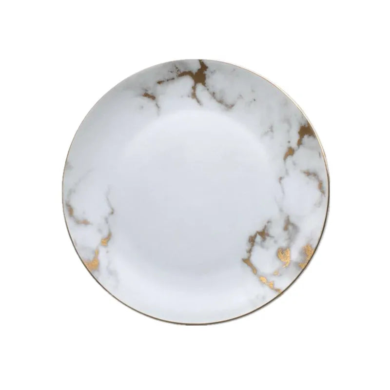 Ceramic Dinner Plate Marble Food Plates Home Tableware Gold Inlay Porcelain Nordic Dessert Steak Salad Snack Cake Plates Dishes