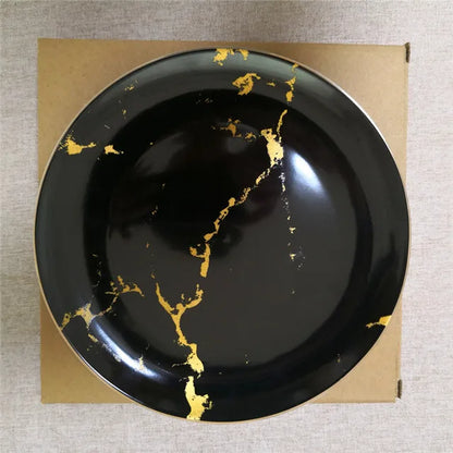 Ceramic Dinner Plate Marble Food Plates Home Tableware Gold Inlay Porcelain Nordic Dessert Steak Salad Snack Cake Plates Dishes