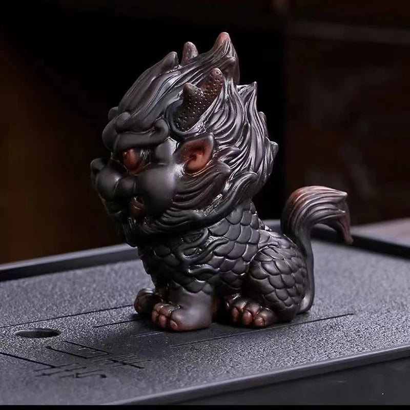 Ceramic Fire Kirin Auspicious Animal Statue Chinese characteristic works of art Luxury Home Room Office Decoration Statue