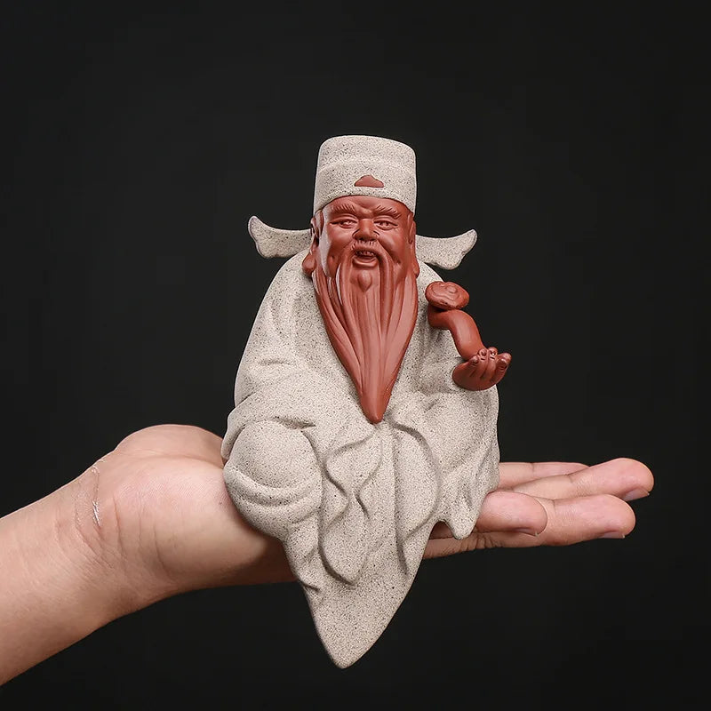 Ceramic Fu Lu Shou God of Wealth Buddha Statue Chinese style purple sand handmade sculpture Home lucky decoration statue