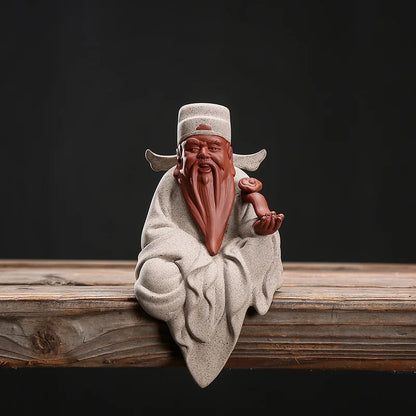 Ceramic Fu Lu Shou God of Wealth Buddha Statue Chinese style purple sand handmade sculpture Home lucky decoration statue