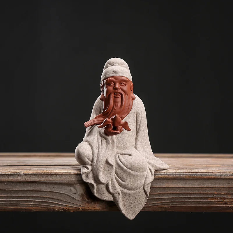 Ceramic Fu Lu Shou God of Wealth Buddha Statue Chinese style purple sand handmade sculpture Home lucky decoration statue