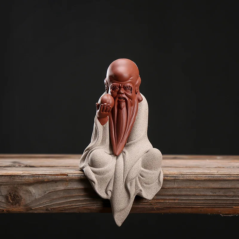 Ceramic Fu Lu Shou God of Wealth Buddha Statue Chinese style purple sand handmade sculpture Home lucky decoration statue