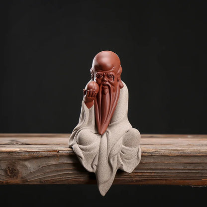 Ceramic Fu Lu Shou God of Wealth Buddha Statue Chinese style purple sand handmade sculpture Home lucky decoration statue