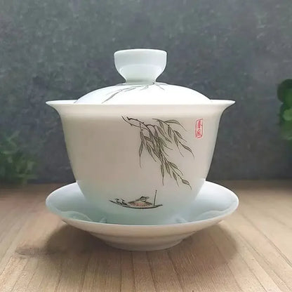 Ceramic Gaiwan jingdezhen Chinese Kungfu Teaset Three talents Tea Bowl Large Teacup Saucer Set Home tea maker Tea ceremony Gift