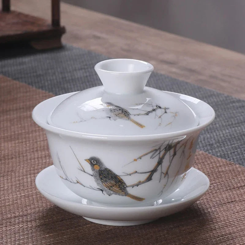 Ceramic Gaiwan jingdezhen Chinese Kungfu Teaset Three talents Tea Bowl Large Teacup Saucer Set Home tea maker Tea ceremony Gift