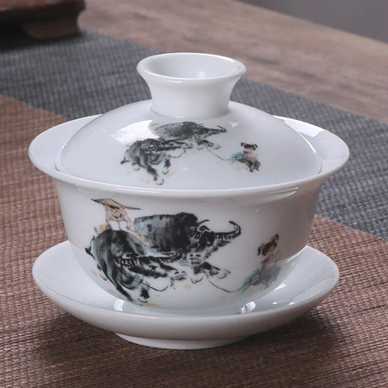 Ceramic Gaiwan jingdezhen Chinese Kungfu Teaset Three talents Tea Bowl Large Teacup Saucer Set Home tea maker Tea ceremony Gift