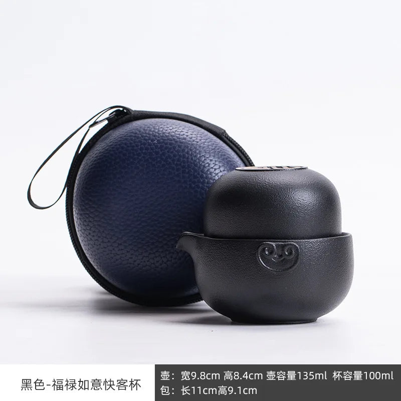 Ceramic Gongfu Travel Tea Set Gorgeous Chinese Teapot Set One Pot Tea Cups Portable Carrying Case Tea Set Chinese