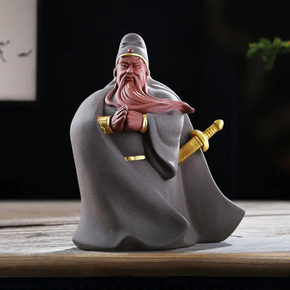 Ceramic Guan Gong Lucky Statue， God of War Guan Character hand-painted Sculpture ，Home living room loft decoration statue