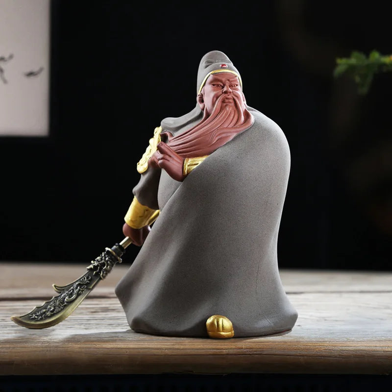 Ceramic Guan Gong Lucky Statue， God of War Guan Character hand-painted Sculpture ，Home living room loft decoration statue