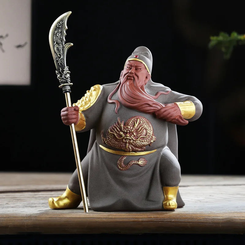 Ceramic Guan Gong Lucky Statue， God of War Guan Character hand-painted Sculpture ，Home living room loft decoration statue