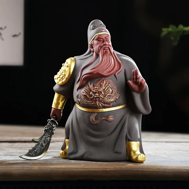 Ceramic Guan Gong Lucky Statue， God of War Guan Character hand-painted Sculpture ，Home living room loft decoration statue