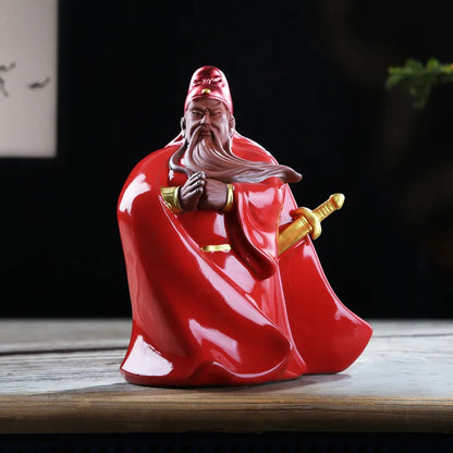 Ceramic Guan Gong Lucky Statue， God of War Guan Character hand-painted Sculpture ，Home living room loft decoration statue