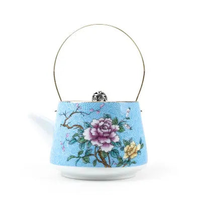 Ceramic Hand-painted Pastel Gold Tea Pot Lifting Beam Pot Kung Fu Da Hong Pao Green Tea Set Blue And White Teaware Free Shipping