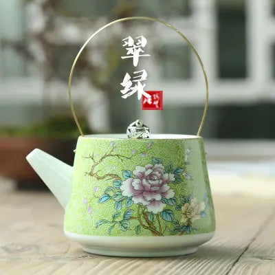 Ceramic Hand-painted Pastel Gold Tea Pot Lifting Beam Pot Kung Fu Da Hong Pao Green Tea Set Blue And White Teaware Free Shipping