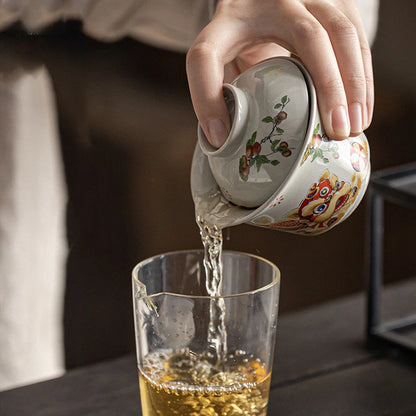 Ceramic Handmade Gaiwan Creative Color Painting Lion Tea Tureen Portable Office Tea Bowl with Cover Teacup Chinese Tea Set