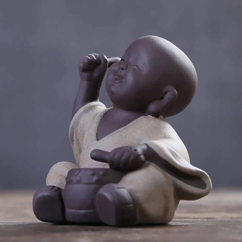 Ceramic Happy Little Monk Statue Zisha handmade sculpture Lovely home living room bedroom decoration ornaments