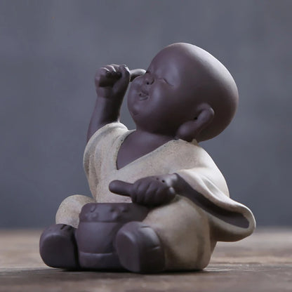 Ceramic Happy Little Monk Statue Zisha handmade sculpture Lovely home living room bedroom decoration ornaments