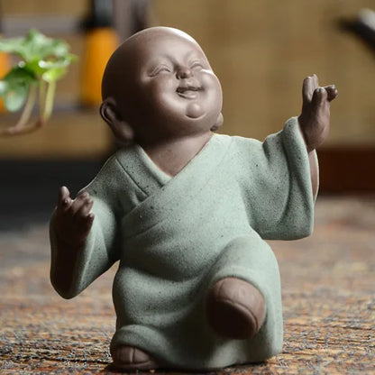 Ceramic Happy Little Monk Statue Zisha handmade sculpture Lovely home living room bedroom decoration ornaments