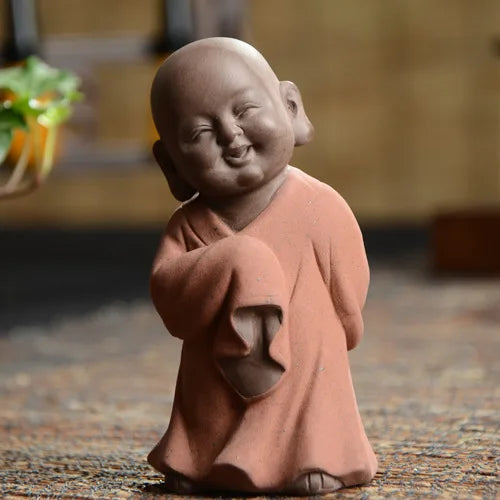 Ceramic Happy Little Monk Statue Zisha handmade sculpture Lovely home living room bedroom decoration ornaments