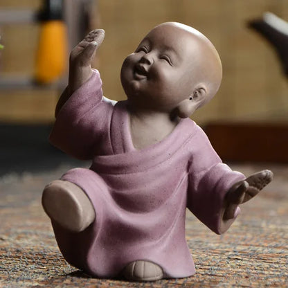 Ceramic Happy Little Monk Statue Zisha handmade sculpture Lovely home living room bedroom decoration ornaments
