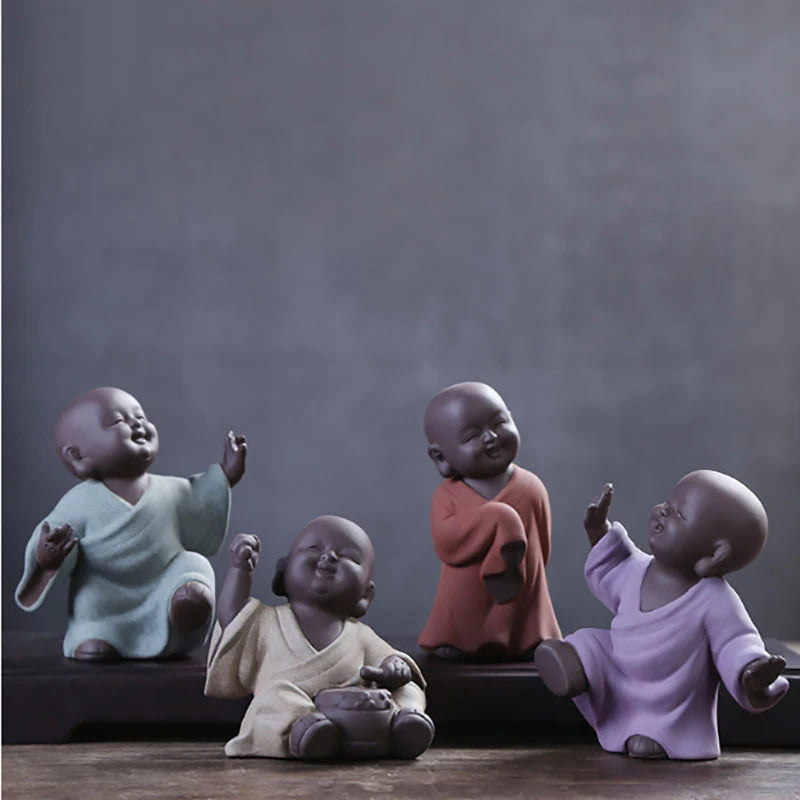 Ceramic Happy Little Monk Statue Zisha handmade sculpture Lovely home living room bedroom decoration ornaments