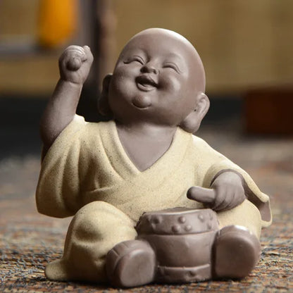 Ceramic Happy Little Monk Statue Zisha handmade sculpture Lovely home living room bedroom decoration ornaments