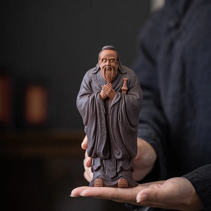 Ceramic Historical Figure Confucius Statue Handmade Sculpture Luxury Home Room Office Decor Statue Gift Collection 7.27 in