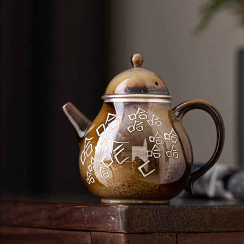 Ceramic Ice-cracked Silver Teapot Tea Set Kiln Change Haha pot Single Pot New Product Ideas Home Retro Teaware Kitchen Dining