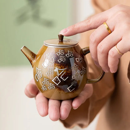 Ceramic Ice-cracked Silver Teapot Tea Set Kiln Change Haha pot Single Pot New Product Ideas Home Retro Teaware Kitchen Dining
