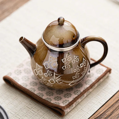 Ceramic Ice-cracked Silver Teapot Tea Set Kiln Change Haha pot Single Pot New Product Ideas Home Retro Teaware Kitchen Dining
