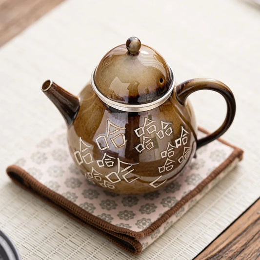 Ceramic Ice-cracked Silver Teapot Tea Set Kiln Change Haha pot Single Pot New Product Ideas Home Retro Teaware Kitchen Dining